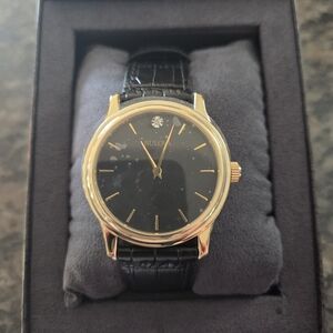 Bulova Men's Leather Strap Watch with Black Diamond Dial Corporate Collection